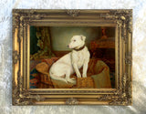 Gilt Framed Oleograph - Portrait of a Terrier in its Basket