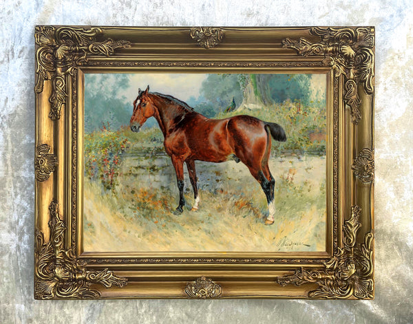 Fine Oleograph on Canvas of a Bay Horse aft. Wm Woodhouse