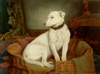 Gilt Framed Oleograph - Portrait of a Terrier in its Basket