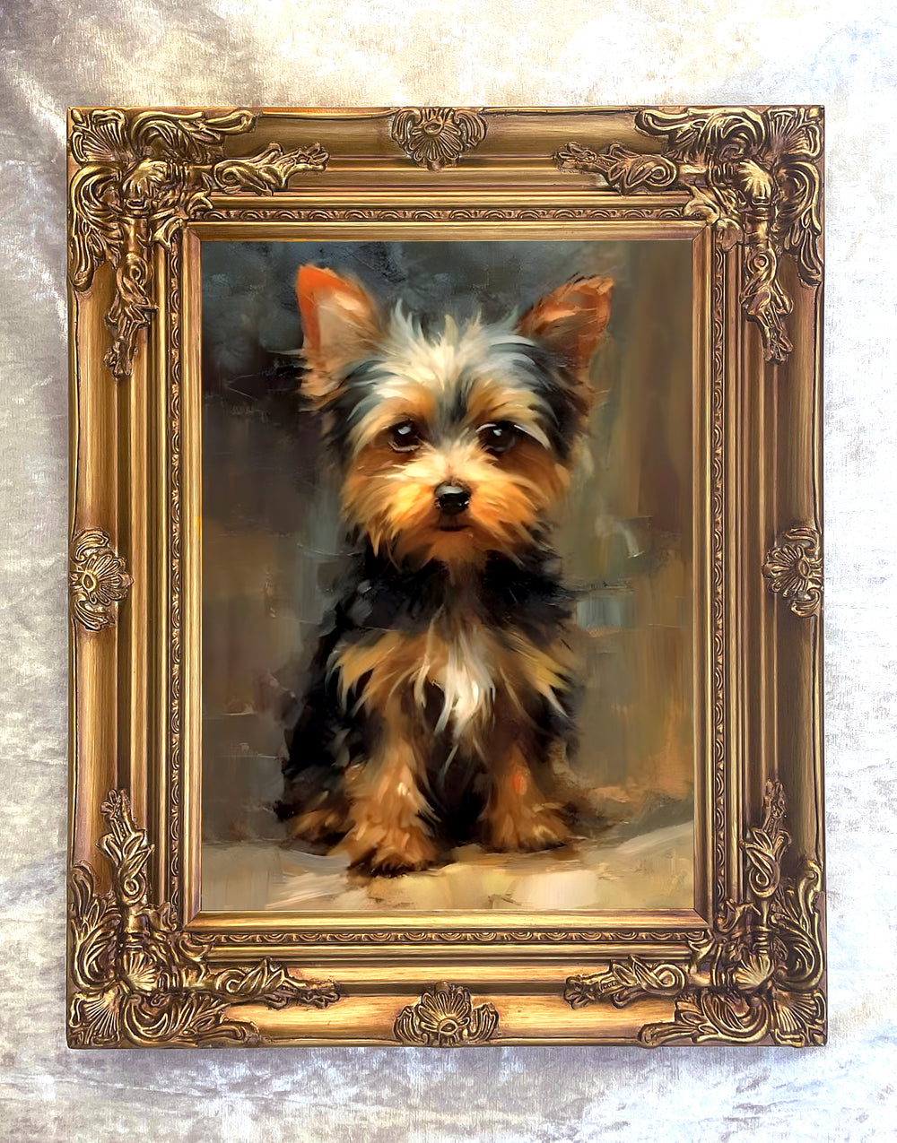 Beautiful Oleograph on Canvas - Portrait of a Seated Yorkshire Terrier