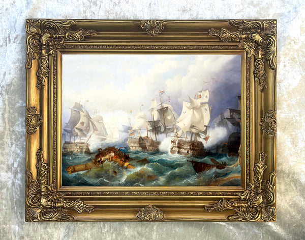 Fine Gilt Framed Oleograph of the Battle of Trafalgar 1805