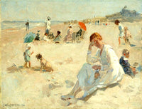 Stunning Oleograph on Canvas "On The Beach"