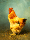 Fine Oleograph on Canvas of a Cockerel in a Stable