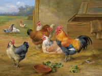 Fine Oleograph on Canvas of Chickens & Ducks in a Stable Yard aft. Edgar Hunt