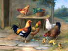 Fine Oleograph on Canvas of Chickens & Chicks in a Barnyard