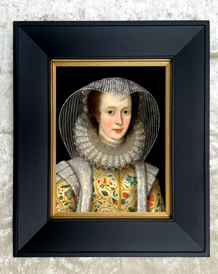 Fine Portrait of an Elizabethan Lady- Oleograph on Canvas in a Ebonised Wood Frame