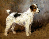 Ornate Framed Oleograph on Canvas Portrait of "Nettle" the Jack Russell by John Emms