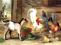 Gilt Framed Oleograph of Goats & Chickens