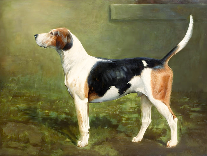 Fine Oleograph on Canvas - Portrait of a Hound in a Stable Yard