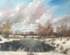 Fine Vintage Oil on Canvas Board depicting Skaters on a Frozen Pond by David Price SOLD