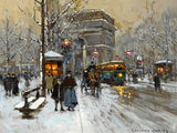 Stunning Lithograph on Canvas of a Parisian Wintry Twilight Scene aft. Eduoard Cortes