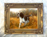Gilt Framed Oleograph of  a Springer Spaniel in a Rural Landscape