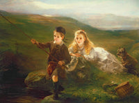 Fine Oleograph on Canvas - "Young Scottish Anglers"