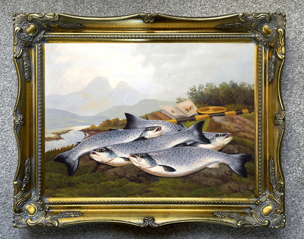 Gilt Framed Angling Oleograph "A Good Days Catch"