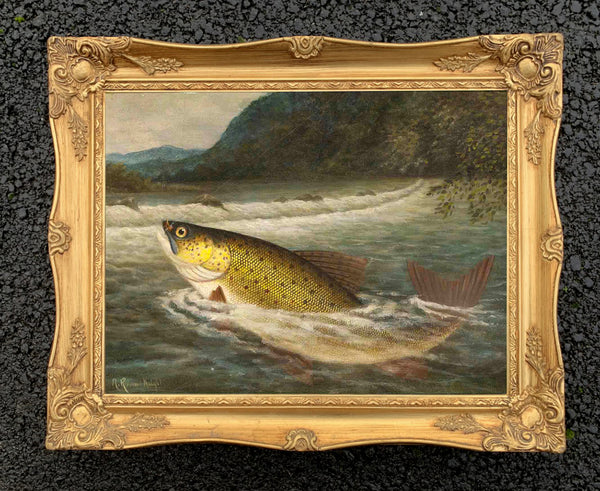 Fine Angling Oleograph on Canvas - On The Fly