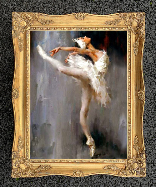 Large Gilt Framed Oleograph Portrait of a Ballet Dancer