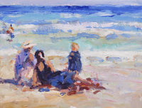 Stunning Oleograph on Canvas "Family at the Beach"