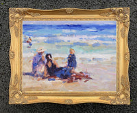 Stunning Oleograph on Canvas "Family at the Beach"