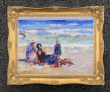 Stunning Oleograph on Canvas "Family at the Beach"