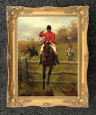 Oleograph on Canvas of a Huntsman "Over the Fence"