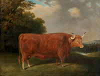 Gilt Framed Oleograph of a Prize Bull in a Landscape