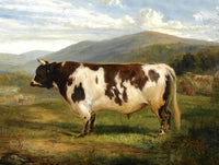 Fine Oleograph on Canvas of a Prize Bull in a Landscape