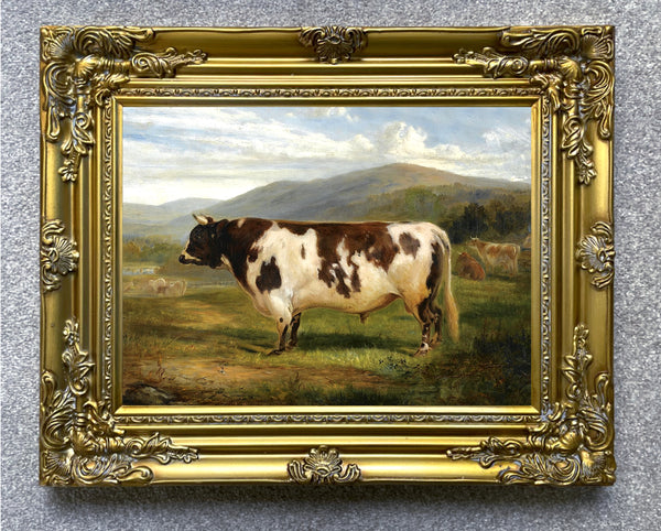 Fine Gilt Framed  Oleograph "A Prize Bull in a Landscape"