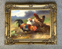 Fine Oleograph on Canvas of Chickens in a Rural Landscape