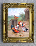 Fine Oleograph on Canvas of Chickens & Ducks in a Stable Yard