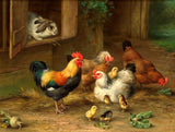 Fine Oleograph on Canvas of Chickens in a Barnyard