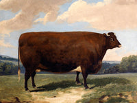 Gilt Framed Oleograph of a Prize Cow in a Landscape