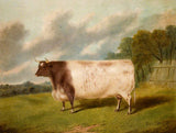 Gilt Framed Oleograph of a Prize Cow in a Rural Landscape