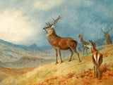 Gilt Framed Oleograph of Red Deer in a Highland Landscape