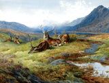 Gilt Framed  Oleograph "Red Deer Resting" aft. Archibald Thorburn