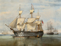 Fine Lithograph on Canvas of HMS Duke of Wellington at Gosport aft. Ebenezer Colls