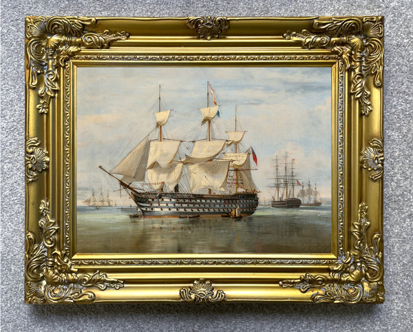 Fine Lithograph on Canvas of HMS Duke of Wellington at Gosport aft. Ebenezer Colls