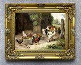 Fine Lithograph on Canvas - Chickens & Bantams in a Yard aft. Edgar Hunt