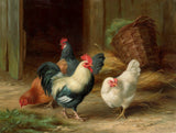 Fine Lithograph on Canvas - Chickens outside a Barn aft. Edgar Hunt