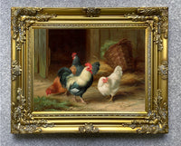 Fine Lithograph on Canvas - Chickens outside a Barn aft. Edgar Hunt