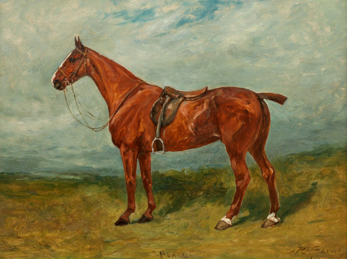 Oleograph on Canvas of a  a saddled hunter 