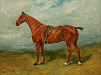 Oleograph on Canvas of a  a saddled hunter "Pearl"