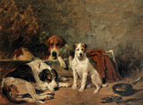 Gilt Framed Oleograph of Hounds in a Stable aft. Emms