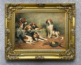 Gilt Framed Oleograph of  Foxhounds In a Stable aft. John Emms