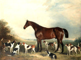 Oleograph on Canvas of a Bay Hunter with Hounds