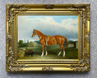 Fine Oleograph on Canvas - Saddled Horse with a Dog aft. John Ferneley