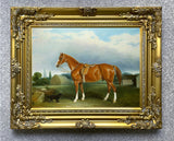 Fine Oleograph on Canvas - Saddled Horse with a Dog aft. John Ferneley