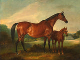 Fine Oleograph on Canvas - Mare & Foal in a Landscape aft. Ferneley