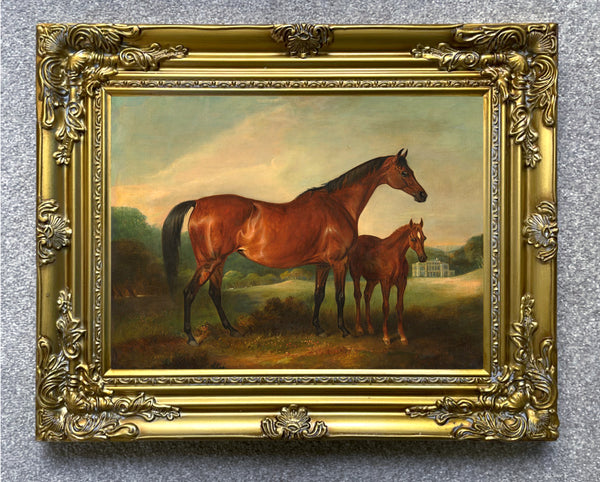 Fine Oleograph on Canvas - Mare & Foal in a Landscape aft. Ferneley