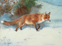 Gilt Framed Oleograph of a Fox in Winter