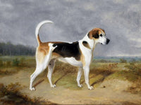 Gilt Framed Oleograph of a Foxhound with a Hunt in the distance